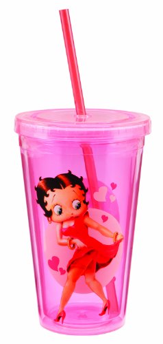Vandor 10651 Betty Boop 18 oz Acrylic Travel Cup with Llid and Straw, Pink