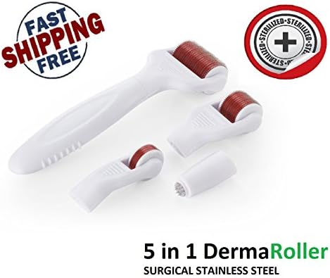 Luxury Derma Roller System for Facial Skin Care 5 in 1- Microneedling Kit for Wrinkles, Acne Scars, and Anti-Aging - Premium Microneedle Titanium Roller and Case Set