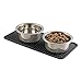 mDesign Premium Quality Square Pet Food and Water Bowl Feeding Mat for Dogs and Cats, Waterproof Non-Slip Durable Silicone Placemat - Food Safe - Small, Linelle Collection - Black