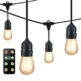 Mpow Upgraded 49Ft LED Outdoor String Lights, Ambiance Adjustable 150W Remote Control Dimmer, Dimmable 1.5W Vintage Bulb (1 Spare), Heavy Duty Waterproof Edison String Light for Patio Backyard (Black)