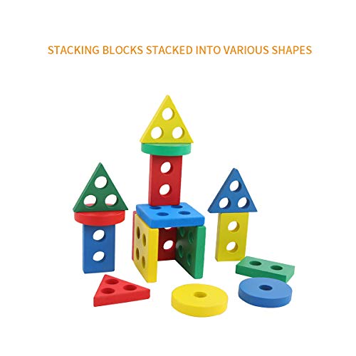 GEMEM Wooden Educational Shape Color Recognition Geometric Board Block Preschool Puzzle Board Toddler Toy Stacking Cups Baby Toys for 2 3 4 5 Years Old Boys and Girls