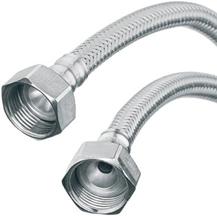 Flexi Flexible Kitchen Basin MonoBloc Tap Connector Hose Pipe 3/4" x 3/4" 30cm Length, Silver, 30 cm