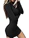 Haola Women's Sexy Bodycon Tight Long Sleeve Mini T Shirts Dresses Irregular Hem S Black