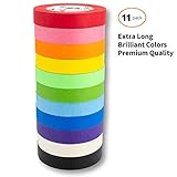 Colored Masking Painters Craft Tape Jumbo 11 Pack - Extra Long Premium Rolls - 1 Inch Wide, 60 Yards Long, Bright Colors. Great for Arts & Craft Projects, Fun for Kids & Adults - Washi Tape