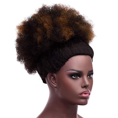 Kori Koli Black Afro Puff Drawstring Ponytail Short Curly Synthetic Hair Bun Updo Hair Extensions with Two Clips