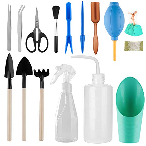16pcs Mini Gardening Tool Set Succulent Plants Tools Garden Hand Tools Transplanting Tools for Indoor Miniature Fairy Garden Plant Care