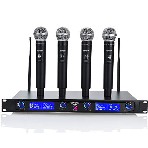 GEARDON Wireless Microphone System 4 Handheld Professional Fixed Frequency Channel Cordless Mics Set UHF Microphones With Rechargeable Receiver for Karaoke,Parties,Church,Speaker