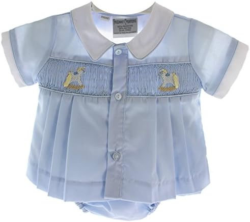 Boys Preemie Take Home Outfit Blue Diaper Set Rocking Horse Smocking