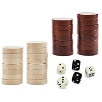 ASNEY Wooden Backgammon Pieces, Solid Wood Checker Pieces Set Board Game Table Chips and 5 Dices, Includes Storage Bag