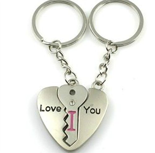 Liroyal Couple Keychain Keyring --- "I Love You" Heart + Key --- Lover Sweetheart Gift for Valentine s Day / Wedding Anniversary / Birthda(1 pair)