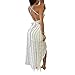VANCOL Women's Sexy Strapless Ruffles Striped Top and Skirt Irregular Slit Bandage Maxi Dress Beach 2 Piece Set