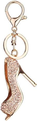 Slendima Exquisite Rhinestones High Heels Keyring Fashion Car Key Chain Women Bag Hanging Decor Champagne