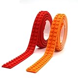 LattoGe Block Tape 2 Rolls for Kids Lego Figures Table Toys Self-Adhesive Baseplate Plates Walls Desks Christmas Birthday Supplies Room Art Decoration (2 Studs(Red+Orange))
