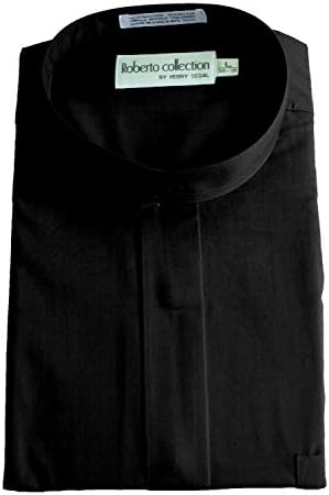 Henry Segal Men's Banded Collar Dress Shirt, Black XLarge 32/33