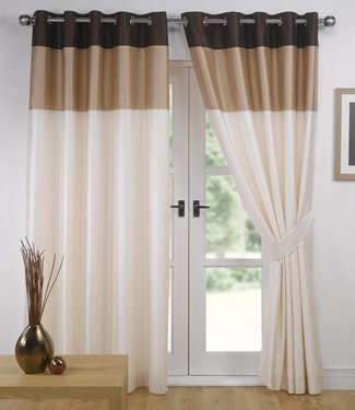 Cream Chocolate Eyelet Curtains Faux Silk Vienna 90 X 90