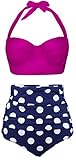 Fancyskin Women's Vintage Polka Dot Halter High Waisted Swimsuits Bikinis