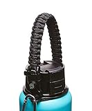 WaterFit Paracord Carrier Strap Cord with Safety Ring and Carabiner for 12-Ounce to 64-Ounce Wide Mouth Water Bottles, BlackSpeckled/Compass+FireStarter