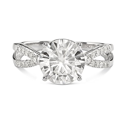 White Gold 9mm Round Forever Brilliant Moissanite Engagement Ring Size 6 by Charles & Colvard