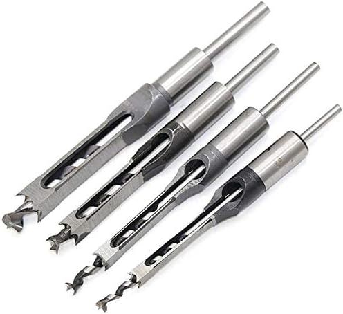 Woodworking Square Hole Mortise Chisel Drill Bits Set, Wood Hole Saw Mortising Chisel Countersink Drill Bit Tool Set Kit 1/4", 5/16", 3/8", 1" for Drill Press (4 different sizes)