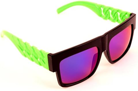 Black Green Chain Wayfarer Sunglasses Iridium Lens