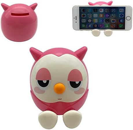 Fashion Piggy Bank Cell Phone Holder Mobile Phone Stand Cute Owl Shape Creative Coin Cans Saving Money Box Accessories Universal Bracket Support For iPhone X/8/7Plus/7/6sPlus/6s (Pink)