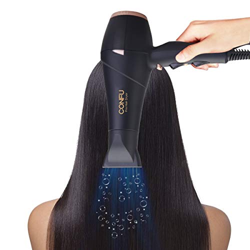Professional Ionic Hair Dryer CONFU 1875W AC Motor Blow Dryer with Diffuser 2 Concentrators Fast Drying with 3 Heat 2 Speed Settings Cool Shot Button LED Night Light ETL Certified Black - Thumbnail 5