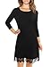 Allegra K Women Long Sleeves Scalloped Crochet Hem Tunic Dress Black L