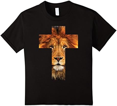 Kids Lion Cross - Christian Faith Tee 6 Black