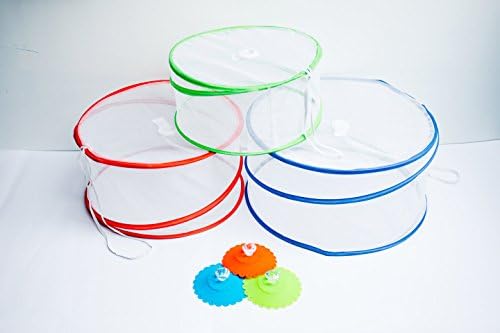 Easy Picnic Food Pop up Food cover and Drinks Covers - 6 Piece Set Mesh Food Cover & Silicone Drink Covers
