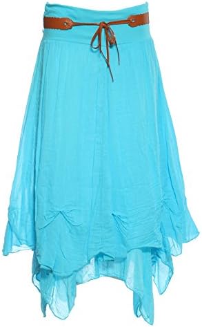Candy Clothing Made Ladies Hi Waisted Cotton Skirt Festival Belted Boho Gypsy Tiered Asymmetric Hitched Hem Long Maxi Skirt Festiva