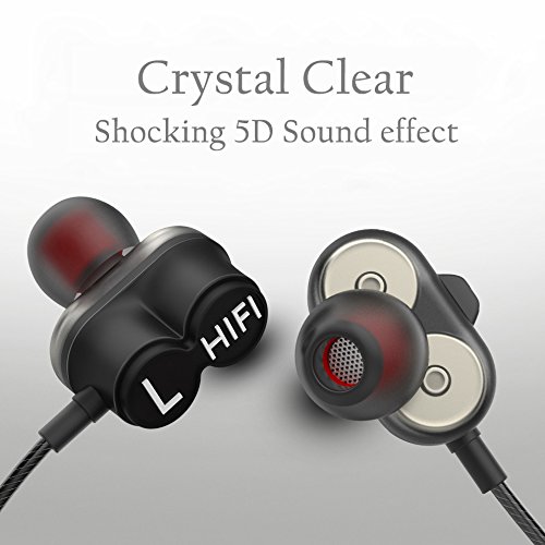 Fucreate in Ear Wired Headphones with Dual Dynamic Drivers, Noise Isolating Durable Bass Earphones Earbuds with Mic and Volume Control 3.5MM Jack (Black)