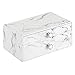 mDesign Decorative Wide Plastic Makeup Organizer Storage Station with 2 Drawers for Bathroom Vanity, Countertop, Cabinet - Holds Lip Gloss, Eyeshadow Palettes, Brushes, Blush, Mascara - Marble