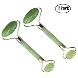 Jinelle Pack of 2 Natural Jade Roller Facial Massager SPA Face Massage Anti Aging Cold Therapy Beauty Sliming Tool Rejuvenates Face and Neck Skin