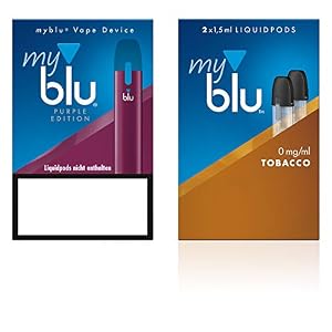 Elektrische Zigarette myblu Farbe Purpur – Starter Set mit Podpack Geschmack Tobacco – Ohne Nikotin + Original myblu Soft Touch Pen + Glitzer Tattoo Set
