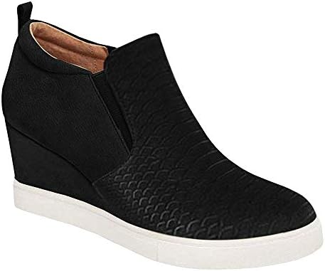 Women's Platform Wedge Sneakers Fashion High Top Wedge Booties Slip On Side Zipper Casual Wedge Shoes