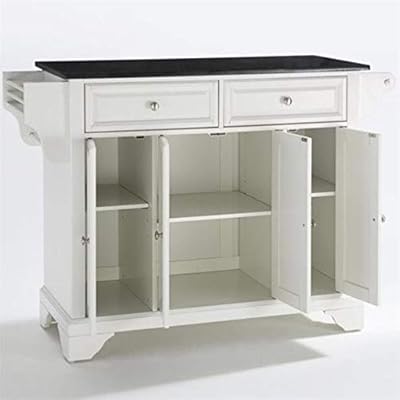 BOWERY HILL Solid Black Granite Top Kitchen Island in White