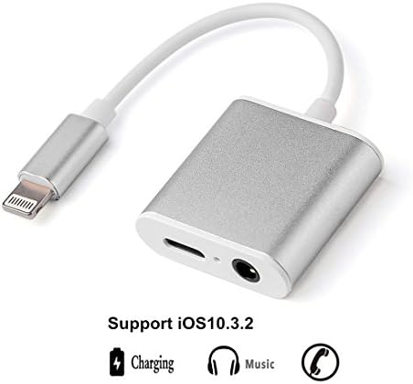 Lightning to 3.5mm Audio Headphone Jack Adapter and Charging or Call 3 in 1 Adapter for iPhone 7 7plus with Support IOS11 Support Call,Not Support Controls Volume and Switching Songs,JWAIT,Silver