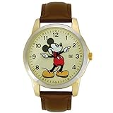 Disney MCK326 Mickey Mouse Unisex Gold Tone & Leather Classic Moving Hands Watch