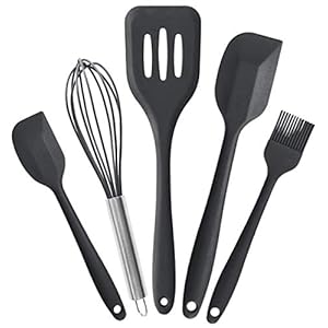 AVANA Juego de utensilios de cocina de silicona, 5 unidades, resistente al calor, antiadherente, batidor, espátula, pincel para hornear, espátula (negro)