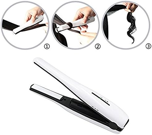 USB Mini Flat Iron Portable Travel Cordless Rechargeable Curling Iron with Power Bank Function for Hair Straightening and Curler White