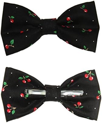 Men's Black With Cherries Clip On Cotton Bow Tie by amy2004marie