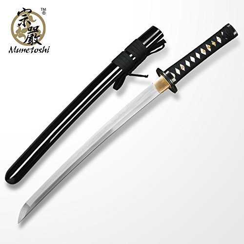 Munetoshi T10 Handmade Samurai Wakizashi Sword Differential Harden Musashi Tsuba
