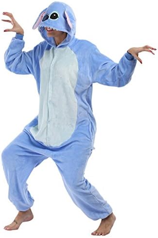 FS Unisex Adults Onesie Pajamas Stitch Animal Costume Cosplay Zipper Sleepwear