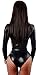 YeeATZ Women Sexy Black Wet Look Bandage Lace Up Front Long Sleeve Bodysuit