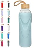 ORIGIN - Best BPA-Free Glass Water Bottle with Protective Silicone Sleeve and Bamboo Lid - Dishwasher Safe – 22 Ounce (Sky Blue)