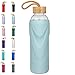 ORIGIN - Best BPA-Free Glass Water Bottle with Protective Silicone Sleeve and Bamboo Lid - Dishwasher Safe – 22 Ounce (Sky Blue)