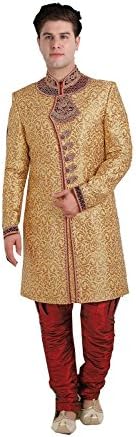 Sangrahan Brocade Jamawar Fabric Beige Color Sherwani 84118