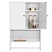 Yaheetech Bathroom Organizer Cupboard Wall Mounted Medicine Cabinet - Double Door Adjustable Shelves Hanging Bar, White