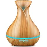 URPOWER Essential Oil Diffuser, 400ml Wood Grain Cool Mist Humidifiers Ultrasonic Aromatherapy Diffusers with 4 Timer Setting and High or Low Mist Output for Home Bedroom Baby Room Study Yoga (Light)
