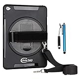 Cellular360 Shockproof Case for Apple iPad Air 2 2014, Car Headrest Mount Case with 360 Degree Rotatable Kickstand, Adjustable Handle and Shoulder Strap (Black)